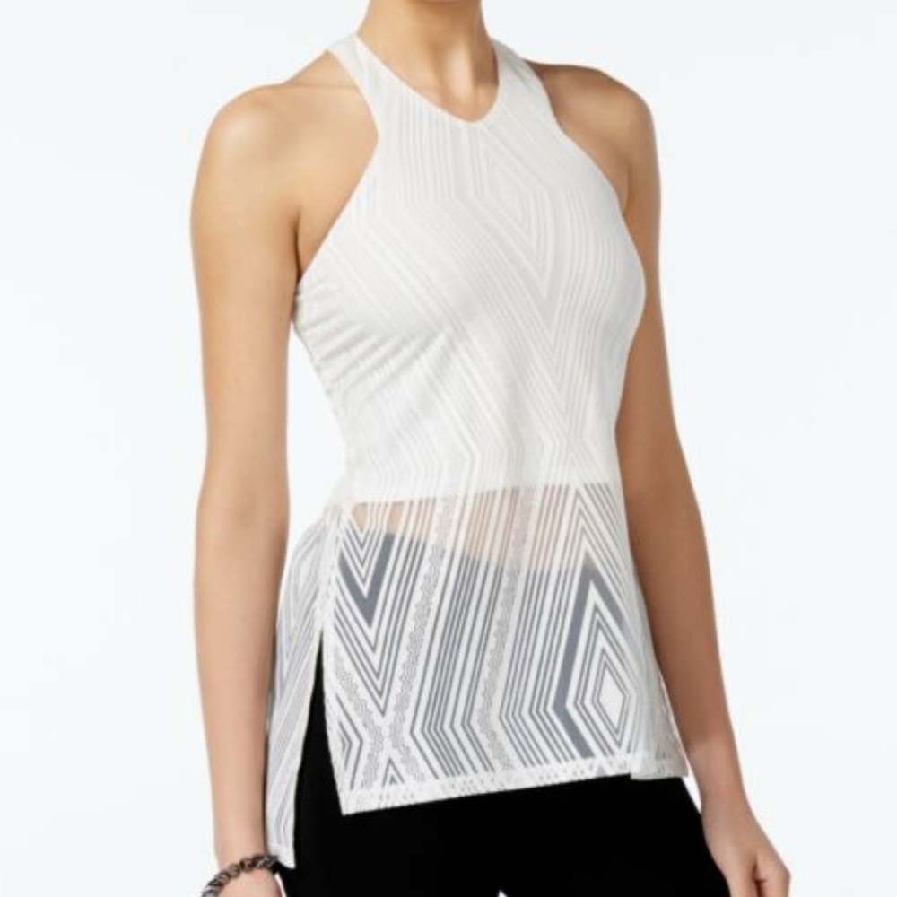 Material Girl juniors M white burnout halter top side slits festival party club